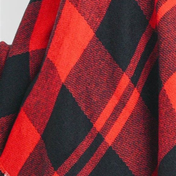 red plaid turtleneck poncho - Picture 5 of 5